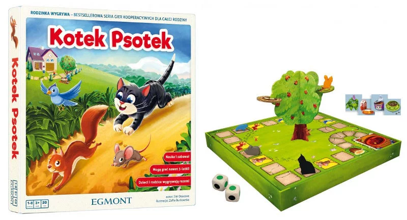 Celem gry "Kotek psotek" jest doprowadzenie zwierzątek do kryjówki na drzewie, zanim dogoni je tytułowy kotek